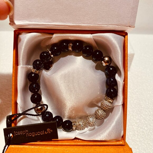 Joseph Nogucci Black Bead & Rhinestone Stretch Bracelet w/box NWT - Picture 3 of 4